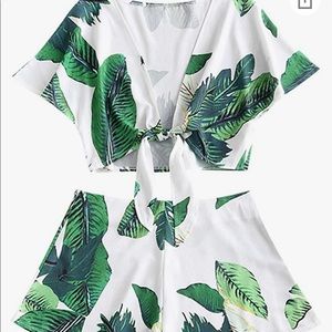 Two piece shorts and tied crop top